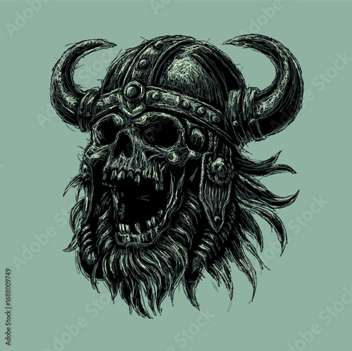 The scribble art illustration of skull wearing vikings helmet image vector is perfect for your printable t-shirt,poster,banner and also suitable for other stuffs