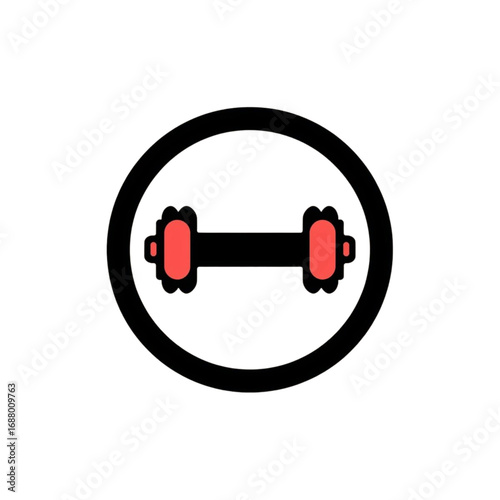 Fitness gym dumbbell logo, circle badge flat design