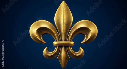 Golden Fleurdelis emblem on dark blue background Elegant French symbol.
