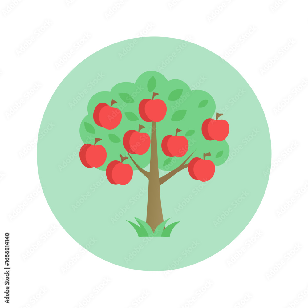 Obraz premium Stylized Apple Tree with Red Apples on a Light Green Background