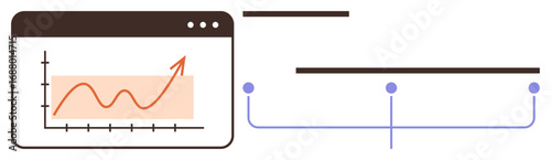 Growth chart with upward trend displayed on tab interface, linked by lines to data nodes. Ideal for statistics, analytics, business growth, performance tracking, data visualization, market dynamics