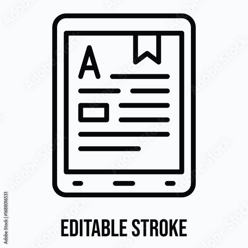 Article or News on Smartphone Screen Isolated Vector Lineal Style Icon, Editable Stroke