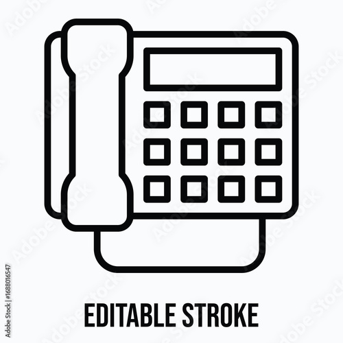 Office Telephone Device Isolated Vector Lineal Style Icon, Editable Stroke