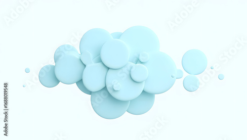 A cluster of light blue spheres of varying sizes against a plain white background forming a cloud