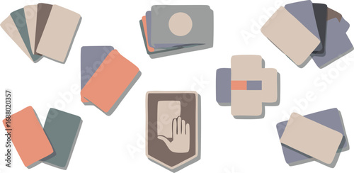 Abstract Illustration Assorted Cards and Symbols on a White Background, Design Element