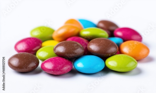 Colorful chocolate candies on white background