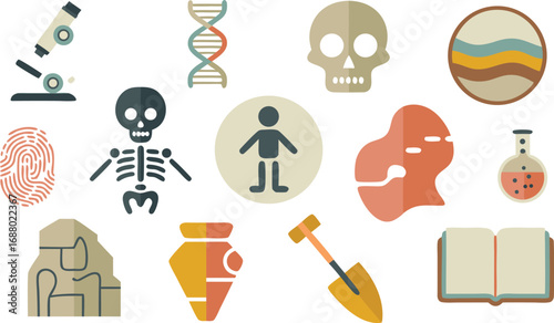 Archaeological and Scientific Icons Depicting Research, History, and the Study of Humankind's Past