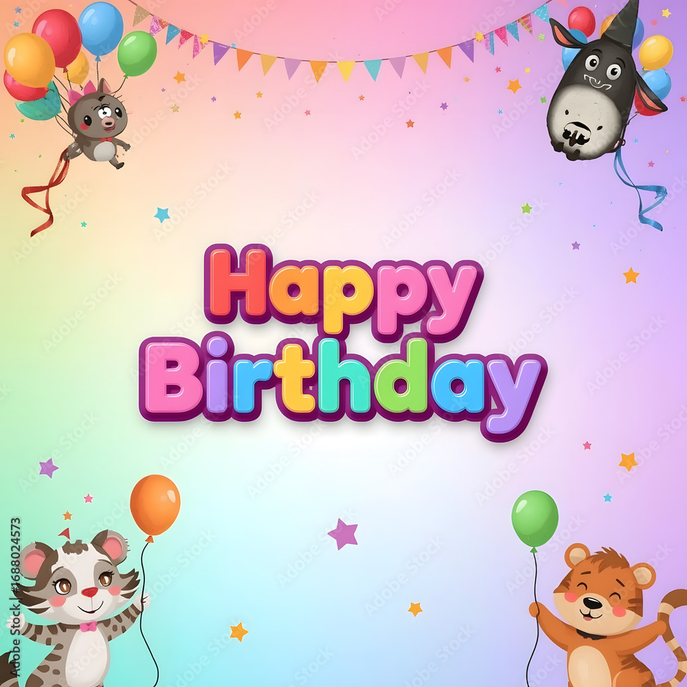 Naklejka premium Happy Birthday Rainbow Cartoon Fun