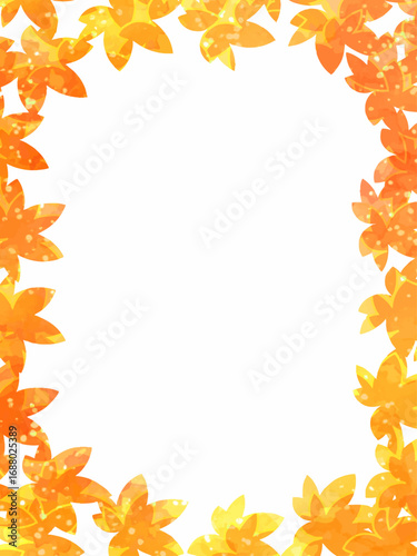 秋の紅葉のイメージの背景素材。水彩風テクスチャー。紅葉の葉っぱのシルエット。鮮やかな色調。ふんわりした光の輝き。コピースペース。