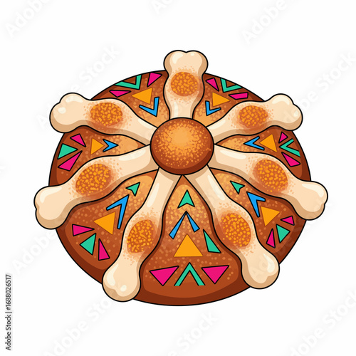 Colorful bouquet of marigold flowers, decorated with Day of the Dead skulls and papel picado, festive and symbolic.