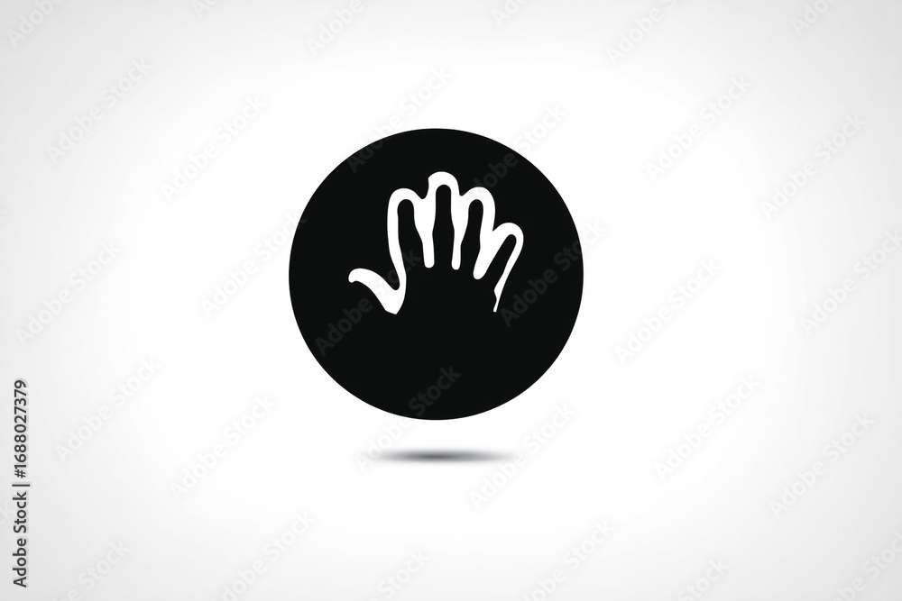 Fototapeta premium Black handprint symbol inside a circle on a white background