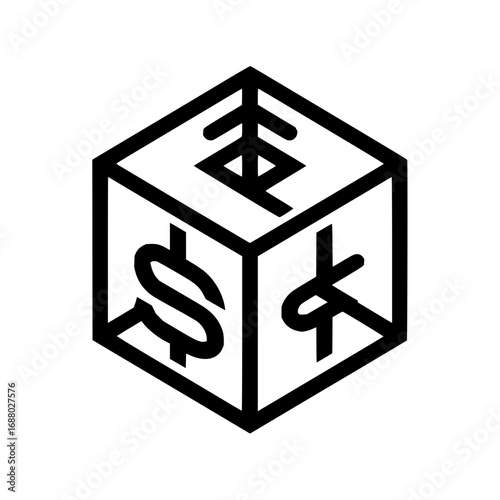 Abstract cube logo design with dollar sign and rune symbol for business branding and icon design needs