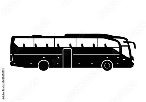 Modern coach bus vehicle silhouette icon side view. Vector illustration of public passenger transport for tourism and travel isolated on white