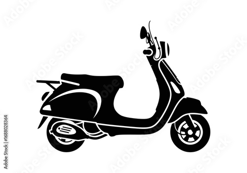 Elegant retro style scooter silhouette. A black vector graphic illustration of a classic moped vehicle for urban transport and travel design
