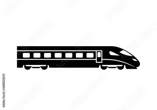 A black silhouette icon of a modern high-speed bullet train on a white background.
