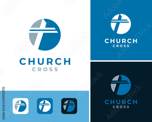 Jesus Christ Holy Cross Christian Religion Circle Shape Modern Icon Vector Logo Design Illustration