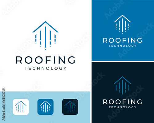 Roof Home House Abstract Line Solution Startup Growth Technology Vector Logo Design Illustration