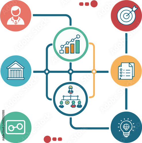 Business Process Flowchart with Icons for Strategy, Growth, and Organizational Planning Concept