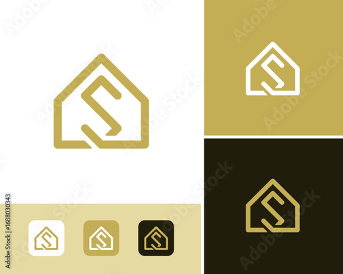 Letter S Home House Real Estate Property Simple Line Icon Vector Logo Design Illustration