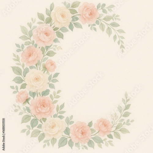 Romantic watercolor wedding arch draped with florals eucalyptus and chiffon painted in soft washes for elegant invitations branding and event stationery