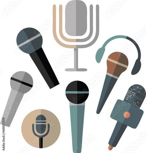 Cartoon Microphones Illustration Different Styles for Podcast, Recording, and Entertainment Content