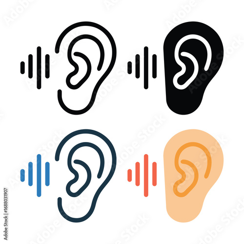  Ear listening vector icon set. 