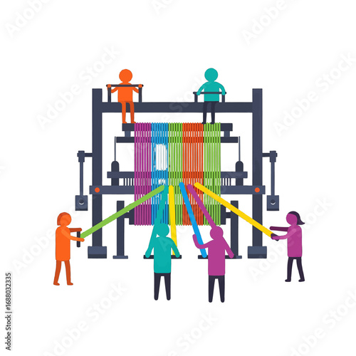 Colorful Abstract Loom Weaving with Small Figures on White Background Simple Illustration