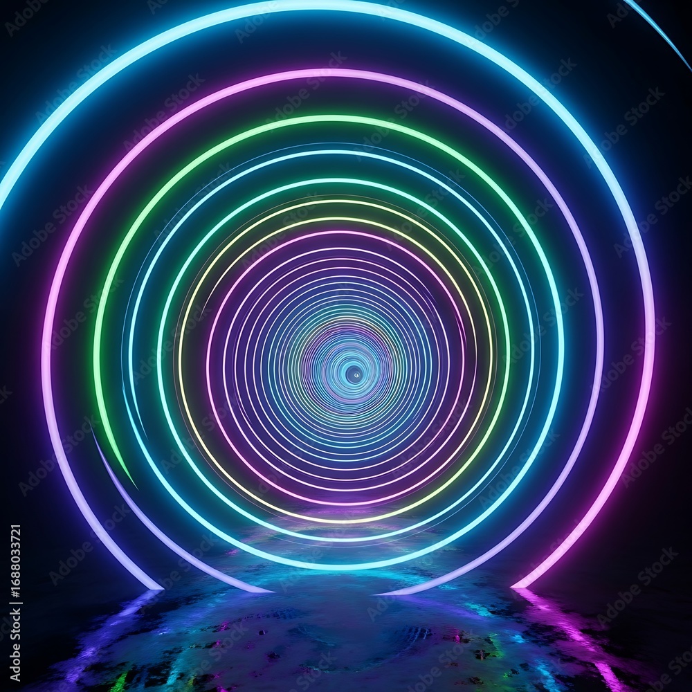 Obraz premium Radiant neon spiral: An abstract vortex of colorful light creating a mesmerizing effect