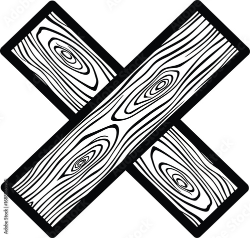 Two wooden planks crossed showcasing natural wood grain details