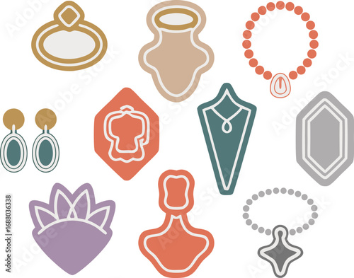 Colorful Jewelry Set Rings, Earrings, Necklaces, and Unique Pendants in Minimalist Style