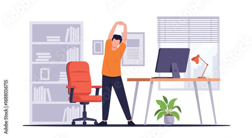 Person Stretching and Taking a Break in a Modern Office