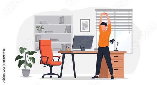 Person Stretching and Taking a Break in a Modern Office