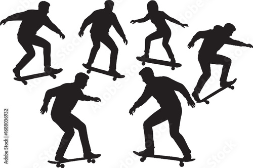 Dynamic Skateboarder Silhouettes Collection Vector Art