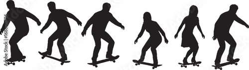 Skateboarder Silhouettes Vector Set Male and Female Figures Sport and Urban Lifestyle