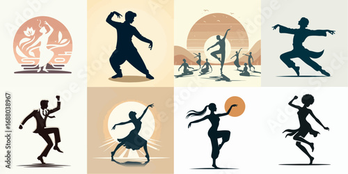 vector illustration set of very beautiful dancing people