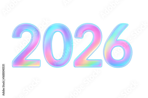 2026 holographic numerals showing upcoming year on transparent background