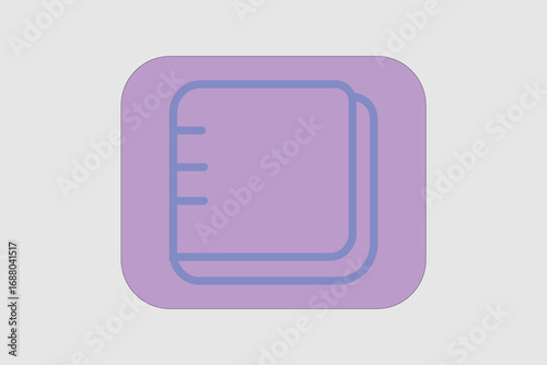 This image shows a spiral-bound notebook icon. The design is outlined in blue and placed on a rounded purple background.