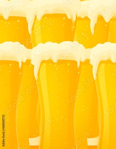 Stacked beer glasses, frothy tops