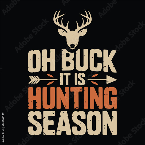 Deer head hunting season text graphic antlers