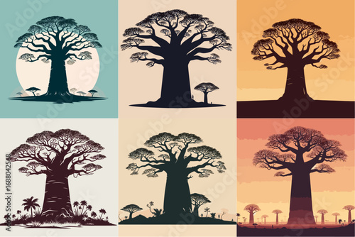 vector illustration set of giant baobab trees