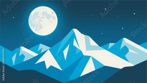 Illustration of Full Moon over Snowy Alps with Mountain Background Vector Design Template