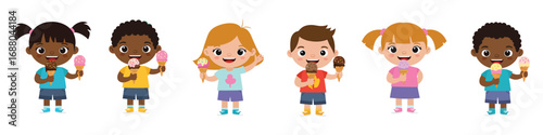 Kids Eat Ice Cream Illustration