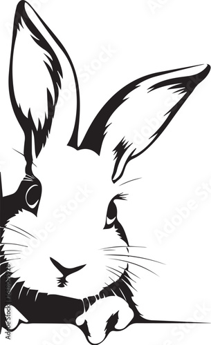 Curious Rabbit: A curious rabbit peers out with expressive eyes, showcasing delicate fur details in this artistic monochrome image.