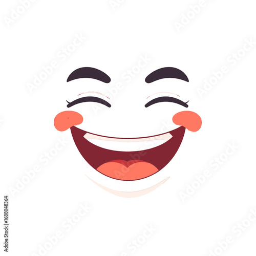 Smiley Face with Closed Eyes on White Background with Pink Cheeks and Maroon Open Mouth Vector Illustration