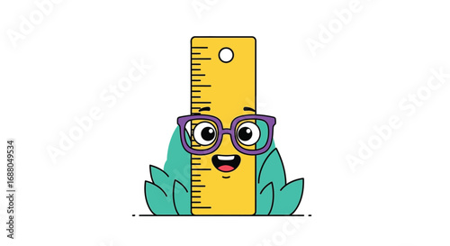Cartoon Ruler with Glasses and a Happy Face
