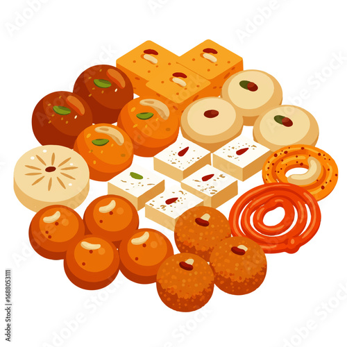 Assortment of Traditional Indian Sweets Mithai.