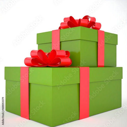 Stacked green gift boxes with red bows