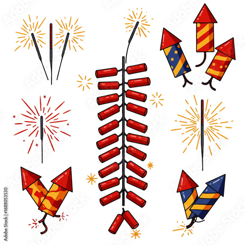Collection of HandDrawn Fireworks for Celebration Events.