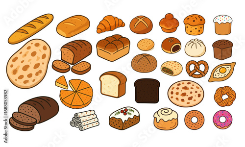Bread Collection Isolated on White Background