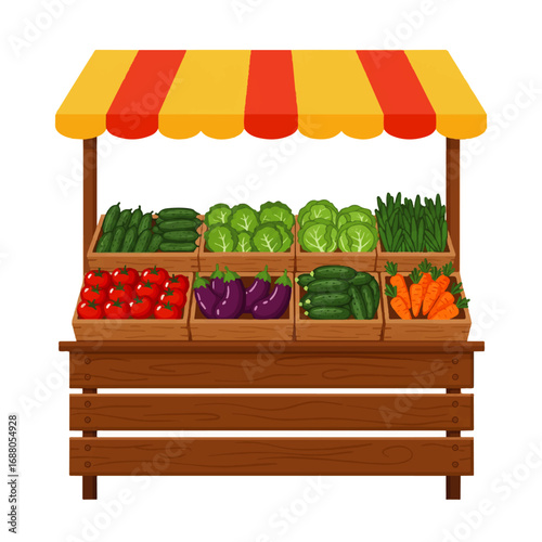 Fresh Vegetable Market Stall with Produce.